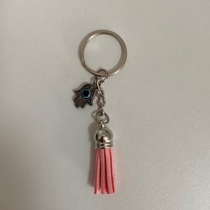Silver and pink evil eye keychain